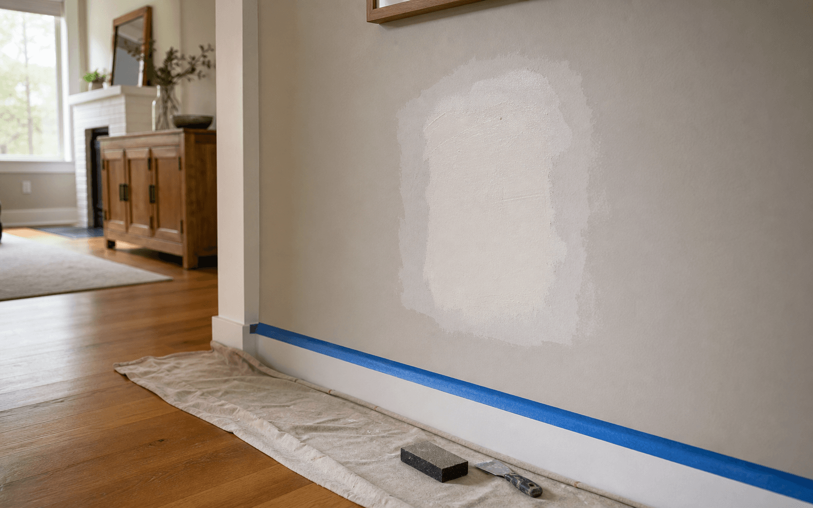 Wall repair and patch area prepared before finish work